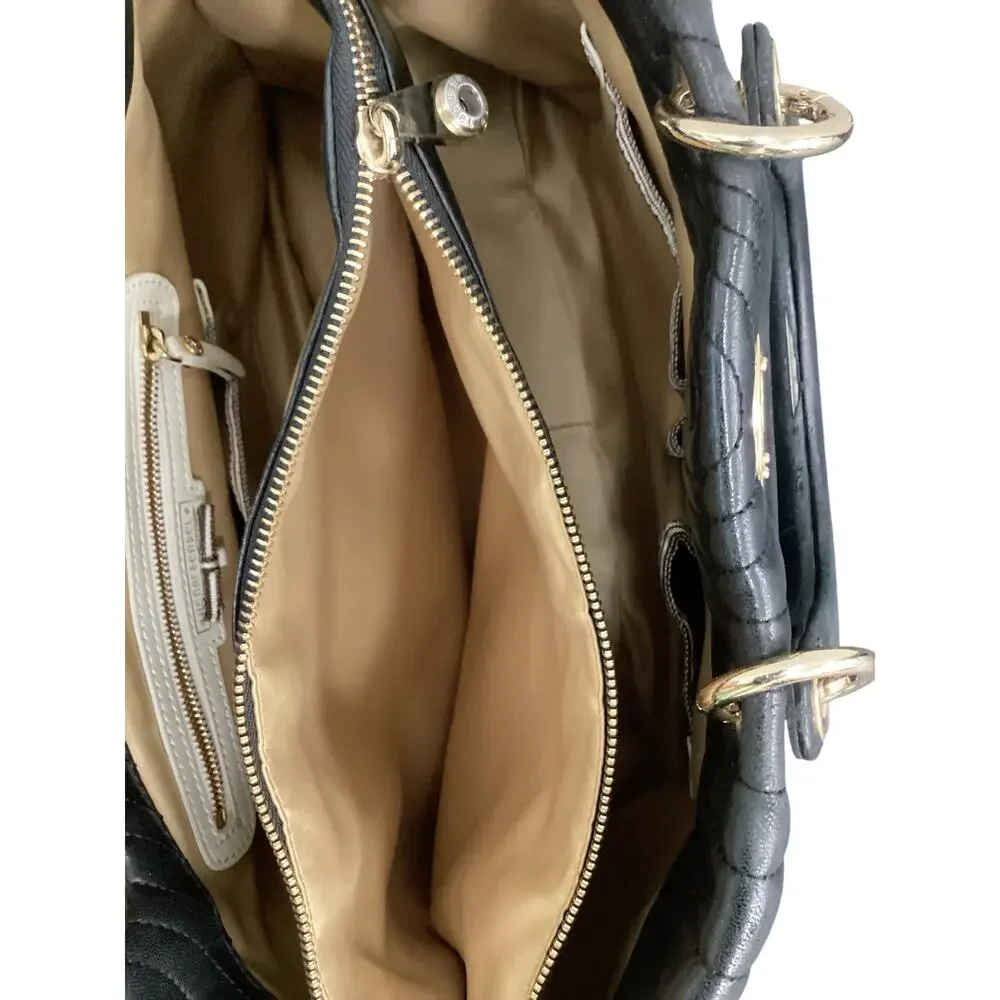 henri bendel Black Quilted Leather Shoulder Bag with Gold Hardware